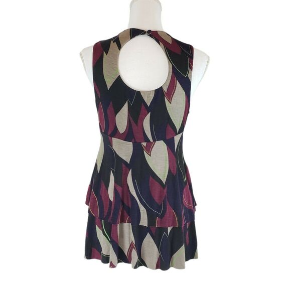 AKIKO Multicolor Sleeveless Size M Layer Blouse Top Leather Trim Open Back Tank - Picture 3 of 10